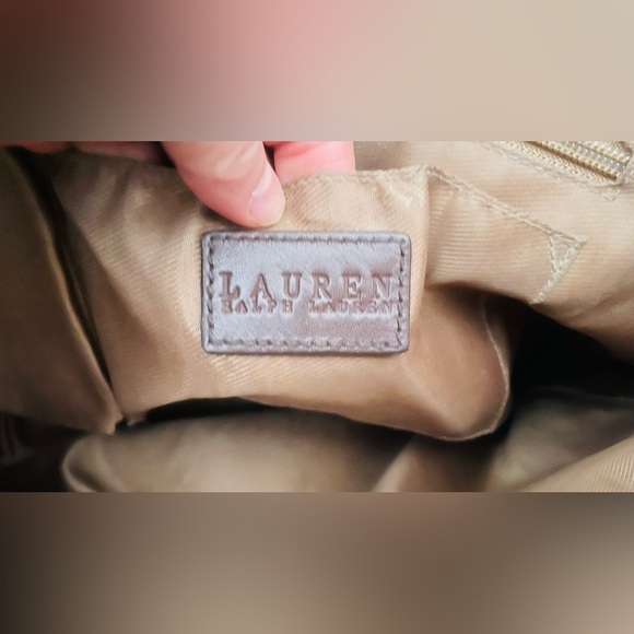 Timeless Classic Y2K Ralph Lauren Khaki Canvas And Dark Brown Leather Large Tote - Picture 13 of 15